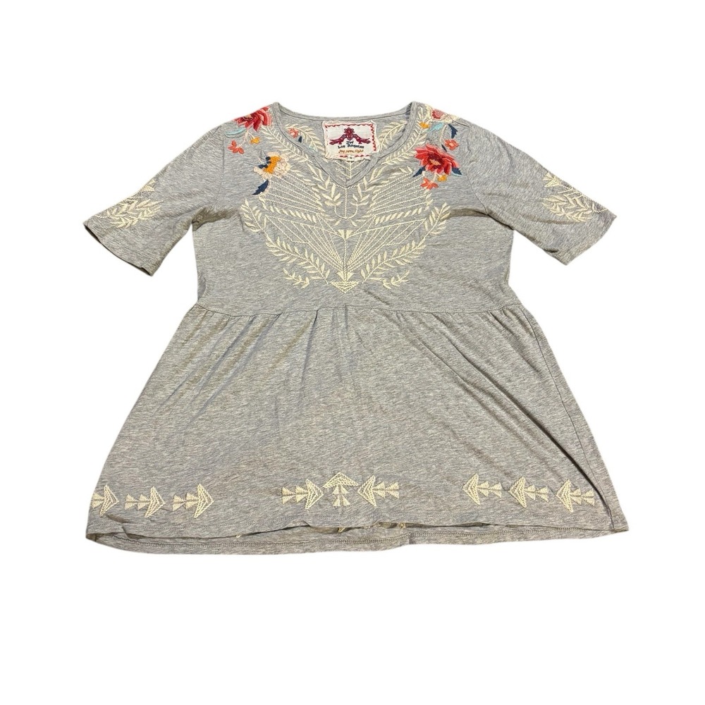 Johnny Was Embroidered Top Grey Womens Small Floral Boho Casual Summer